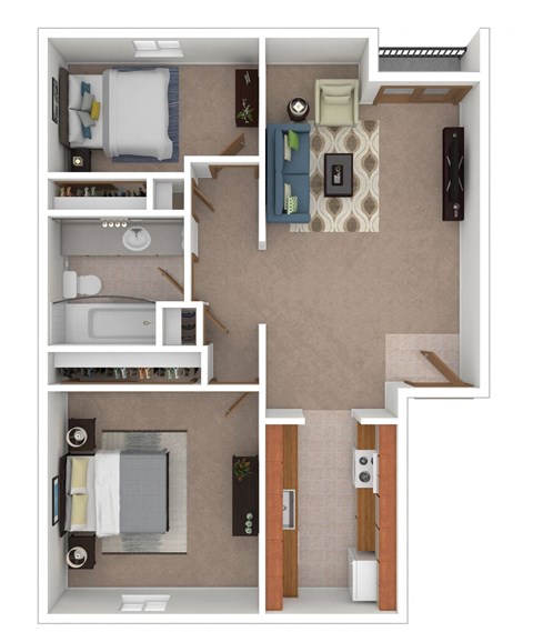 Floor plan for 2 beds, 1 bath, 564 sqft